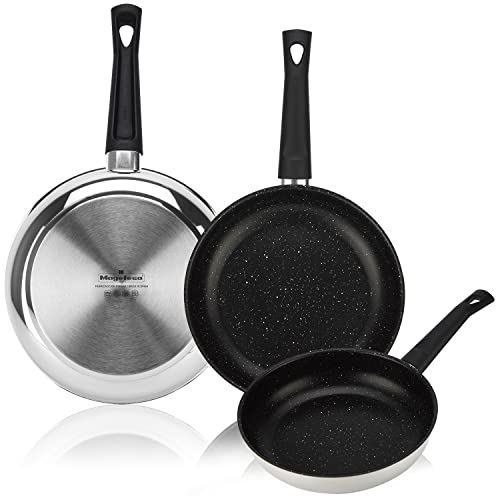 MAGEFESA ® Deep Galax set de sartenes 20 + 24 + 28 cm, antiadherente multicapa efecto piedra, induccion total, apta para todo tipo de cocinas, mango ergonomico con salvallamas, facil uso y limpieza