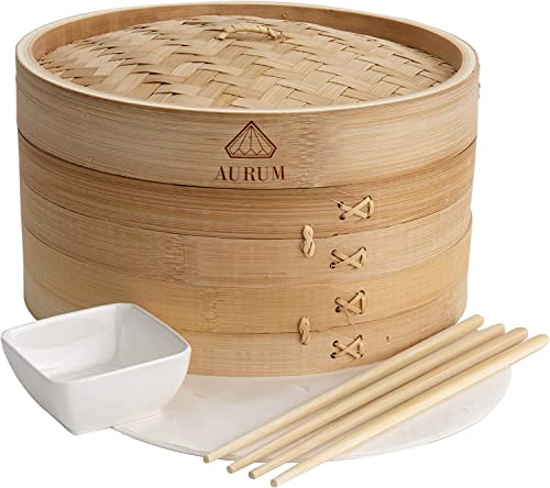 Aurum® Vaporera Bambu, Vaporera Cocinar Vapor, Vaporera De Bambu, Vaporera Cocinar Vapor Bambu, Vaporera De Bambú, Bamboo Steamer, Cocer Al Vapor, Cocedor Al Vapor, Cocina Vapor (Vaporera de 20cm)