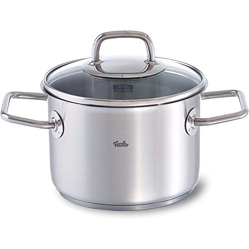 Fissler Viseo Olla de 2,1 L y 16 cm de diámetro, acero inoxidable, tapa de cristal, escala de medición integrada, reborde, de bajo consumo, para todo tipo de placas, también inducción
