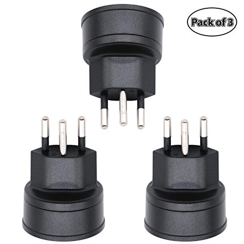 Enchufe Adaptador de UE a Suiza/Liechtenstein, Enchufe de 2 Clavijas de DE/FR/IT/ES a Conector de 3 Clavijas Tipo Suiza para Visitantes de Francia/Alemania (3 Piezas Negra)