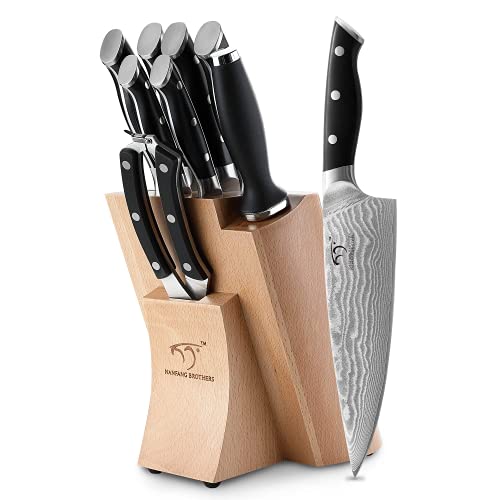 Juego de Cuchillos de Cocina Damasco, Juego de Cuchillos de Cocina de con Bloque, Juego de Cuchillos de Chef, Afilador de Cuchillos y Tijeras de Cocina