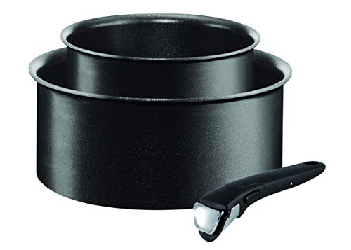 Tefal Ingenio L65495025 Juego De 2 Cacerolas Con Mango Extraíble, 16/18 Cm, Revestimiento Antiadherente, Negro