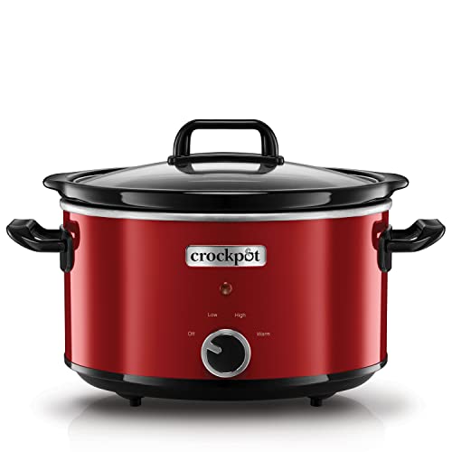 Crock-Pot Olla de Cocción Lenta Manual para Preparar Multitud de Recetas | 3,5 L | Acero Inoxidable, Rojo [Scv400Rd-050], 9.45 Inches X 12.99 Inches X 12.01 Inches, Rojo, 210 Watts