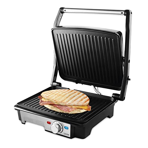 Ufesa PR2000 - Grill, 2200W, Placas antiadherentes, Aperturas de placas de 180º, Regulador de temperatura, Bandeja recoge grasas, Asas de toque frío