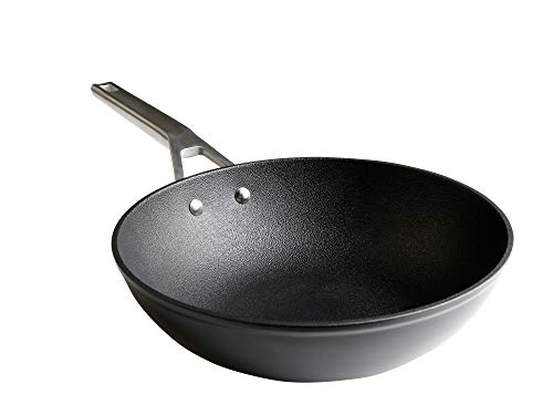 WECOOK! Ecosteel Wok Inducción 28 cm, Antiadherente QUANTANIUM Ecológico 3 Capas sin PFOA, Aluminio Forjado, Espesor 4,2 mm, Mango Acero, Apta Todas las Cocinas Vitrocerámica, Gas, Horno