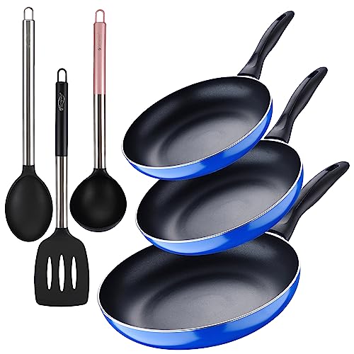 San Ignacio Set 3pc sarten (16+20+24cm) aluminio prensado, inducción, azul Navy Paradise con Set 3pc utensilios de cocina nylon