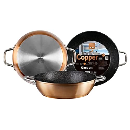 IBILI - Sarten honda con 2 asas natura copper, 32 cms, Aluminio, Antiadherente estilo piedra, Apto para induccion