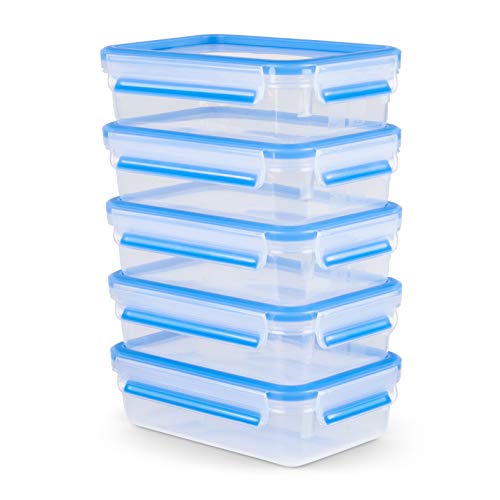 Emsa Clip & Close Set Batch Cooking - Set de 5 Recipientes Herméticos de Plástico Rectangular de 0.8 L, higiénico, no retiene olores ni sabores 100% libre de BPA
