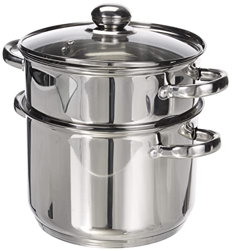 Kamberg Cuscusera / Al vapor / Olla 3 en 1, 22 cm, 6 litros, acero inoxidable , tapa de vidrio, todos los incendios, incluida la inducción