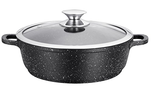 Kamberg Olla Baja 36 cm, aluminio fundido, revestimiento piedra antiadherente, tapa de vidrio, todos los incendios, incluida la inducción, sin PFOA