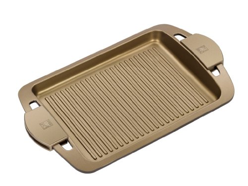 BRA - Plancha asador con Rayas y Asas de Silicona,Aluminio Fundido con Antiadherente Teflon Select, aptas para Todo Tipo de cocinas incluida inducción, Terra 40 cm
