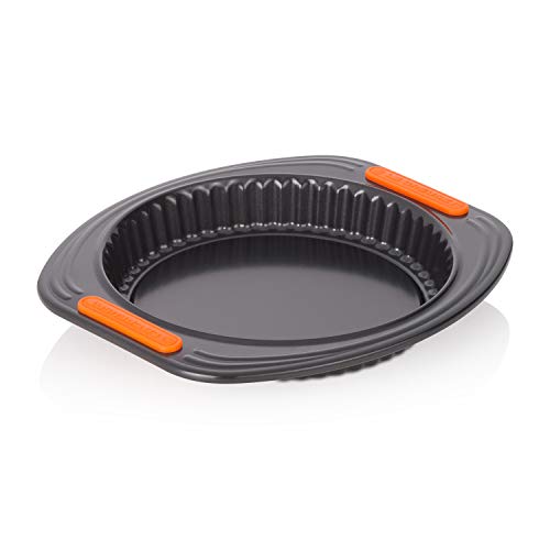Le Creuset Molde tarta con base extraíble, redondo, diametro 30 cm, resistente a ácidos, revestimiento de acero al carbono, Gris y Naranja