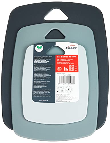 Lacor 60500 Set 3 Tablas de Corte a Doble Cara, Polipropileno, Libre de BPA, Plástico, 3600 W, 1 Liter, Multicolour