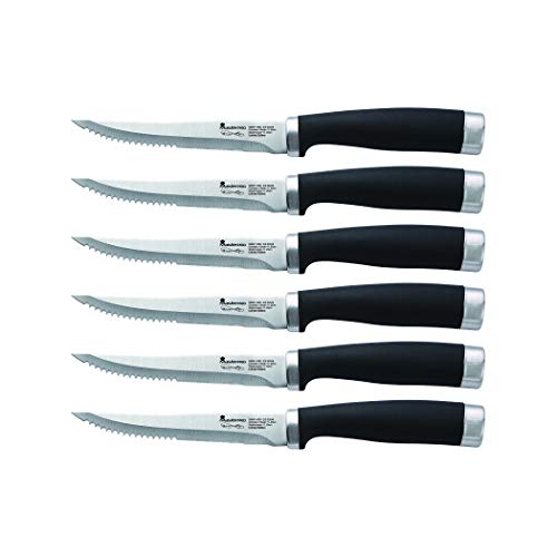 Bergner Set chuleteros Acero Inoxidable Masterpro Gravity, Plateado/Negro, 6 Cuchillos con Filo de 11,25 cms