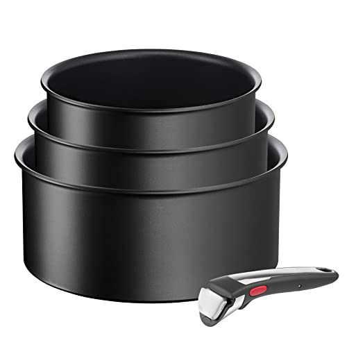 Tefal Ingenio Eco Resist On 3 Cazos + Mango extraíble: Cazos 16/18/20 cm, Revestimiento antiadherente titanio, indicador Thermo-Signal, cocina saludable, fabricado en Francia, apto para inducción