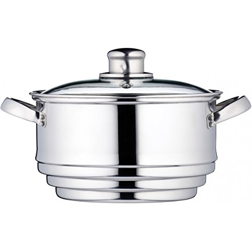 KitchenCraft Vaporera de 3 Niveles, Vaporera Universal de 3 Niveles en Caja de Regalo, Acero Inoxidable, Se Adapta a Sartenes de 16, 18 y 20cm, Plata