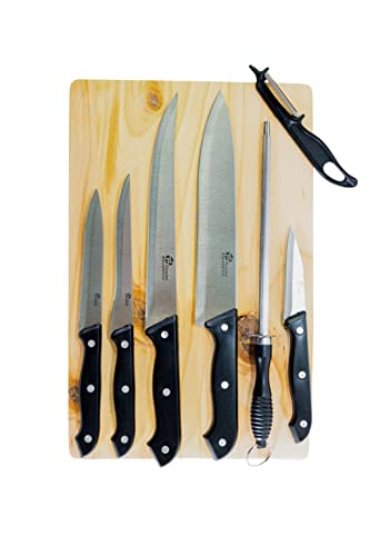 Pradel Excellence Estuche de Tabla de Madera con 5 Cuchillos de Cocina, 1 pelador y 1 Escopeta, metálico