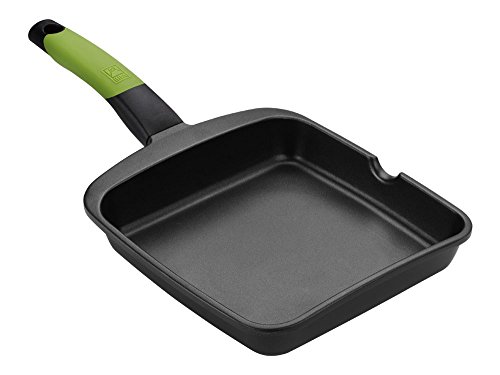 BRA PRIOR - Grill asador liso, 28 cm, aluminio fundido con antiadherente Teflon Innovations, apto para todo tipo de cocinas incluida inducción