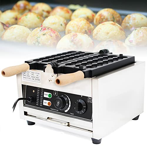 Cocina Comercial Bubble Waffle Iron 1400W Acero inoxidable Sartenes antiadherentes Waffle Machine Takoyaki Maker, 50-300 Celsius Temperatura ajustable con temporizador para bricolaje Delicadeza,