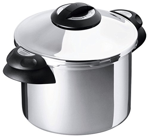 Kuhn Rikon Duromatic Top, Olla a Presión Super Rápida con Asas, Olla Express Apta para Inducción, Óptima Distribucion del Calor, Acero Inoxidable 18/10, Despresurización automática, 4L/24 Cm