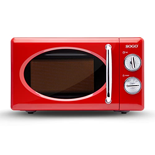 SOGO SS-890 microondas Sin Grill Estilo Retro Vintage, de instalación libre y capacidad 20 Litros. 6 Potencias, 700 Watts, color Rojo