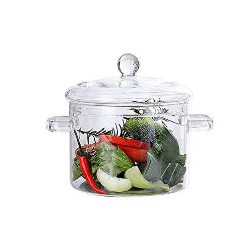 olla de vidrio Cacerola de vidrio con tapa 1,2L 1,4L 1,8L Microondas Resistente al calor Tazón de fideos instantáneo de vidrio para cocinar Olla con tapa y asas, vitrocerámica, transparente (1.4L)