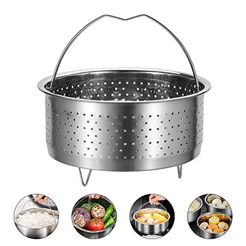 Cesta de Vapor Acero Inoxidable, 17,5cm/20cm/21,5cm 304 Acero Inoxidable Cocinar al Vapor a Presión de Arroz Multifunción Cesta de Limpieza de Frutas con Mango para Verduras, Pescado, Huevos (20cm)