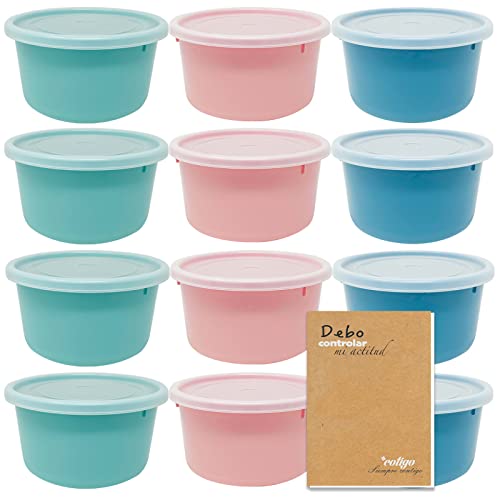 Codil Juegos Tupper de Plásticos para Alimentos, Redondo Pequeños Reutilizables para Comida Sin BPA, con Tapa,Apto para Lavavajillas Microondas y Congelador(Rosa Verde y Azul,12x0.3L)