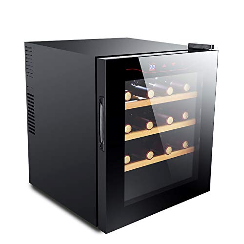 CLING Enfriador de Vino Refrigerador Nevera 16 Botellas Zona única Bodega Enfriador de Vino Independiente con Puerta de Vidrio de Doble Capa Pantalla táctil de Acero Inoxidable
