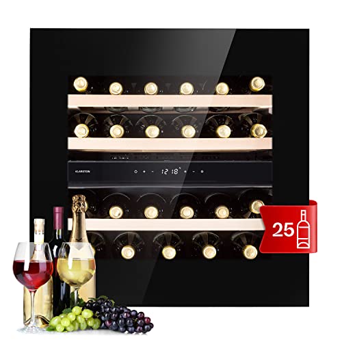 Klarstein Vinoteca de Pie, Nevera para Vinos de Dos Zonas Refrigeración, Nevera para Cervezas Pequeña de Interior/Exterior Puerta de Cristal, Nevera Protección UV, 5-18°C, Botellero 25 Botellas