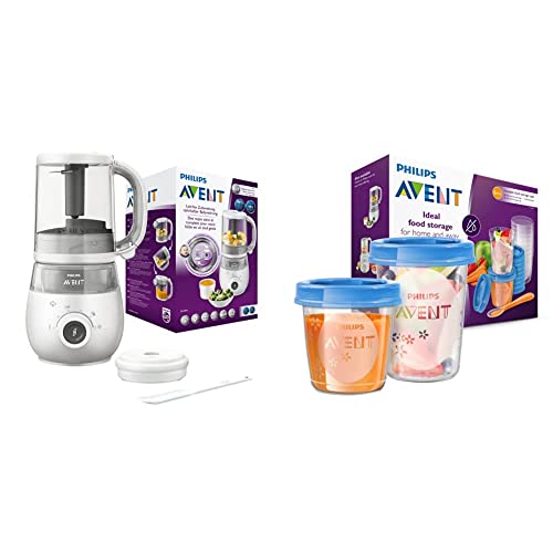 Philips Avent Robot de comida infantil 4 en 1 (modelo SCF883/01)+Vasos de Almacenamiento de Comida, 20 unidades
