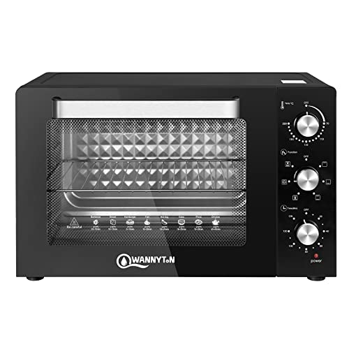 WANNYTON Horno Eléctrico Sobremesa 45L 1700W, Mini Horno con Bandeja y Asador Giratorio, Horno Convección de Doble Puerta, Temporizador 120 min y Temperatura de 70-230°C OMOAC04he