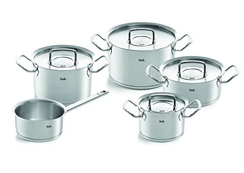 Fissler Original-Profi Collection Juego de ollas de acero inoxidable, 5 piezas, 3 ollas y 1 cacerola con tapa de metal, 1 cazo sin tapa, inducción
