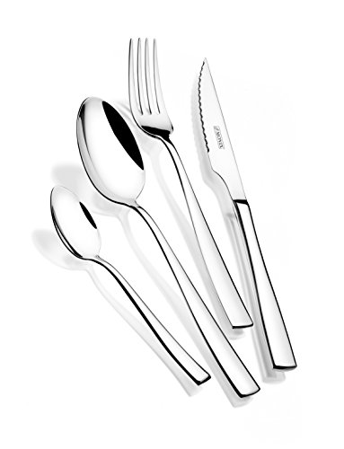 Monix Siena - Set de cubiertos de 24 piezas con cuchillo chuletero, acero inoxidable 18/10, diseño contemporáneo, acabado pulido brillante, espesor 3 mm (6 comensales), Color Gris