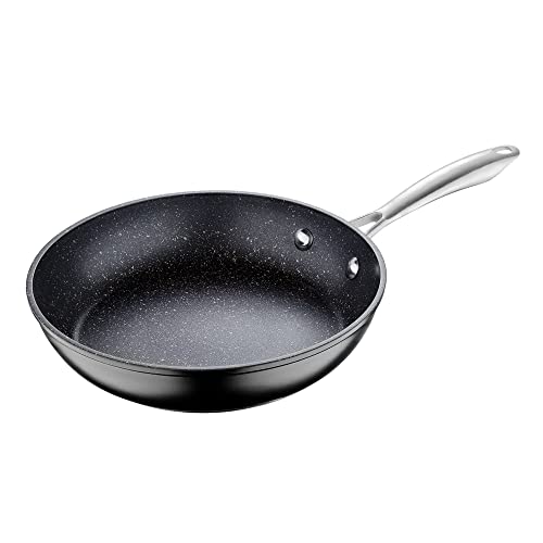 MasterPro Vital - Sartén de aluminio forjado de 24 cm, duradera con asas de acero inoxidable, utensilios de cocina duraderos para todo tipo de gas, apto para lavavajillas, color negro