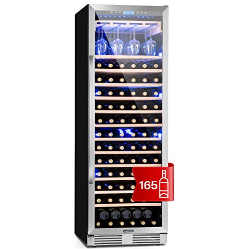 KLARSTEIN Vinoteca para Vinos de 433L Nevera Vino Una Zona, Botellas Vino, Proseco y Cervezas, Vinoteca Pequeña Puerta Cristal para Interior y Exterior, Nevera para Vinos Capacidad 165 Botellas