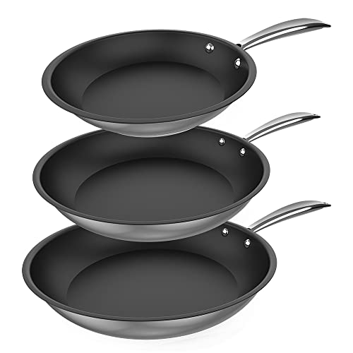 Cecotec Set de Sartenes Polka Classy 20-24-28 Bucket Set Steel Diámetro 20-24-28 cm, Acero Inoxidable 18/10, Revestimiento Antiadherente, Mango Remachado, Apta para todo Tipo de Cocinas