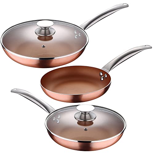 SAN IGNACIO Optimum Copper | Sartenes Antiadherentes | Set de 3 Sartenes de 20, 24 y 28 cm de Diámetro y 2 Tapas | Fabricadas con Aluminio Prensado | Revestimiento Multiclad | Todo Tipo de Cocinas