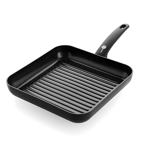 GreenPan Cambridge Parrilla Grill cuadrada antiadherente de cerámica saludable de 28 cm, sin PFAS, inducción, apta para lavavajillas, apta para horno, negro