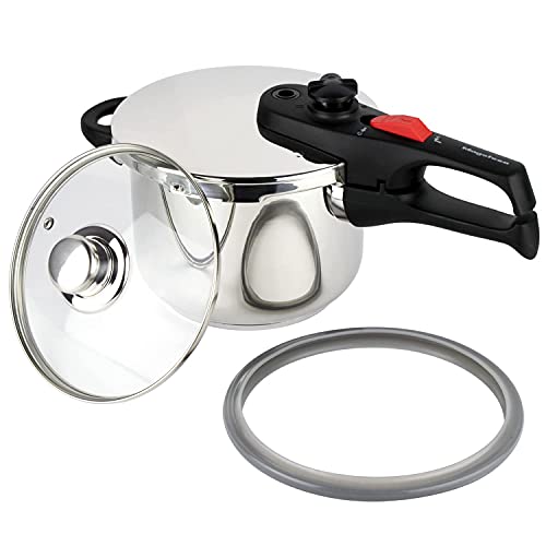 MAGEFESA ® Practika Plus Complet mini olla a presión súper rápida de 3.2 litros, pack exclusivo cestillo + tapa de cristal, acero inoxidable 18/10, apta para todo tipo de cocinas, inducción, express