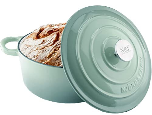 Njörd & Freya - Cazuela de Hierro Fundido, 24 cm de diámetro, Cacerola de Hierro Fundido, asador con Tapa, Olla de Hierro Fundido, Revestimiento esmaltado, Apto para Todo Tipo de cocinas e inducció