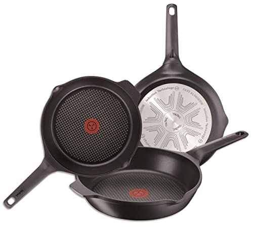 Tefal Aroma- Juego de 3 Sartenes: 3 Sartenes de 22/24/26 cm de aluminio fundido, recubrimiento titanio, sartenes antiadherentes, Thermosport, bordes vertedores, base gruesa, todo tipo de cocinas
