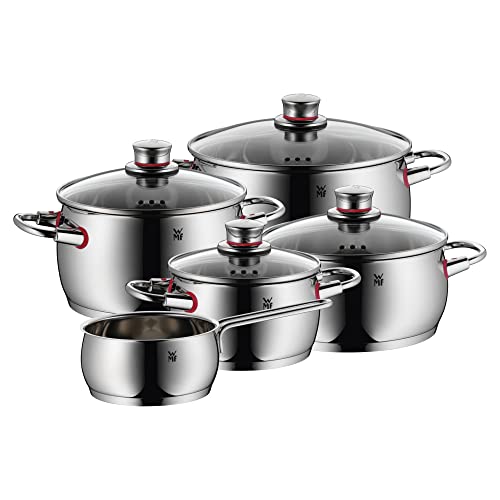 WMF Quality One - Batería de Cocina 5 Piezas, de acero Inoxidable, inducción, asas termorresistentes , 3 cacerolas altas de 16, 20, y 24 cm y 2 cacerolas de 16 y 20 cm bajas con tapa