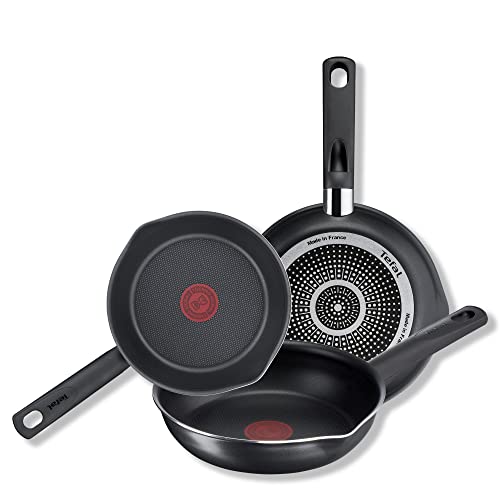 Tefal Day by Day On-Juego de 3 Sartenes de 20/24/28cm, no apto para induccion,Thermo-Signal,forma profunda,picos vertedores,apta para gas,vitrocerámica y eléctricas,sin PFOA, no apto inducción, negro