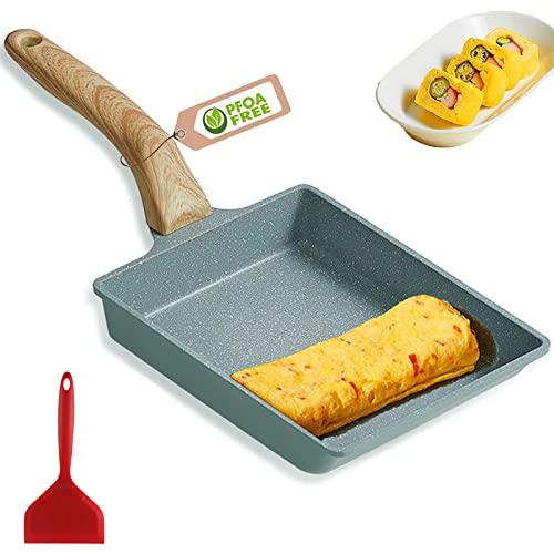 Tamagoyaki - Sartén para tortillas japonesas con espátula de silicona y cepillo/revestimiento antiadherente (libre de PFOA)