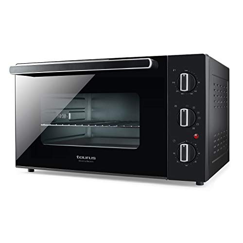 Taurus Horizon 45 - Horno eléctrico. 1500W. 45L. Temporizador 90min. 5 modos cocción. Incluye parrilla, bandeja, rustidor giratorio, bandeja recogemigas. Hasta 230º. Toque frío. All-Glass.
