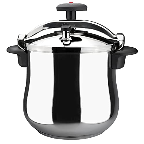 MAGEFESA ® Star Bombeada olla a presión rápida de 10 litros, fácil uso, acero inoxidable 18/10, para todo tipo de cocinas, incluido induccion, fondo termo difusor, 3 sistemas de seguridad, express
