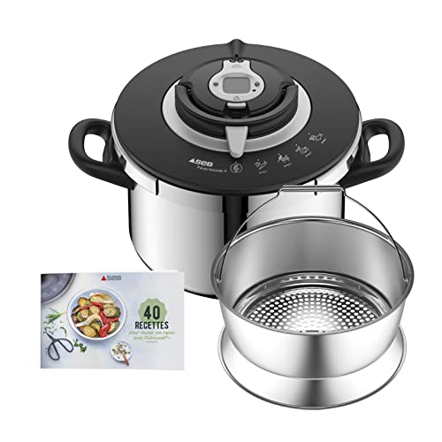 Seb Nutricook+ Olla a presión 6 L acero inoxidable, olla a presión inducción, fácil de usar, programa de cocción, fabricado en Francia P4220705