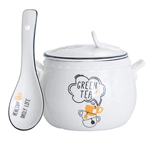 DZX Cuenco de Sopa de Vapor Premium Cazuela de cerámica con Cara de póker Cuenco de Fideos rápidos para el hogar, la Oficina, el Dormitorio, el lavavajillas, Apto para microondas, Mini Olla de cerámi