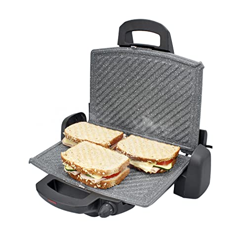 TM Electron TMPGR004 grill eléctrico con placas desmontables, apertura de 180º, 5 capas de revestimiento antiadherente, 1430 cm2 superficie de cocción, altura ajustable, 3 niveles de temperatura,1800W